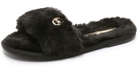 michael michael kors jet set mk slide black faux fur 